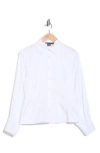 French Connection Pleated Waist Cotton Poplin Button-up Shirt In White