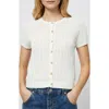 French Connection Pointelle Cotton Blend Cardigan In Cream