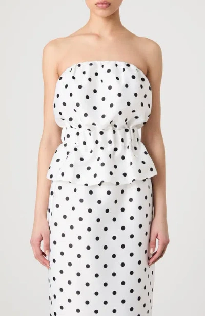 French Connection Polka Dot Strapless Peplum Top In White