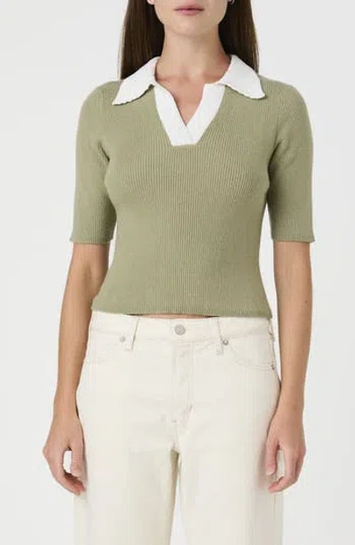 French Connection Polo Collar Ribbed Sweater In Green