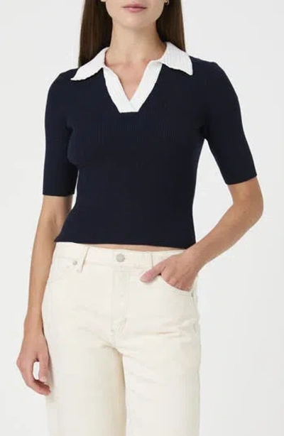 French Connection Polo Collar Ribbed Sweater In Blue