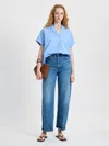 French Connection Poplin Collar Short Sleeve Pullover Top In Blue
