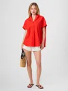 French Connection Poplin Collar Short Sleeve Pullover In Red
