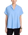 French Connection Poplin Collar Short Sleeve Pullover Top In Blue