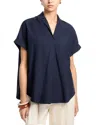 French Connection Poplin Collar Short Sleeve Pullover Top In Blue