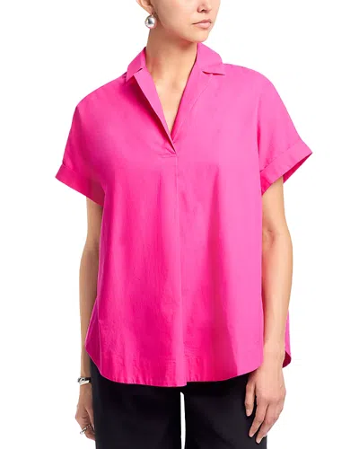 French Connection Poplin Collar Short Sleeve Pullover Top In Pink