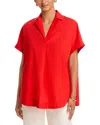French Connection Poplin Collar Short Sleeve Pullover Top In Red