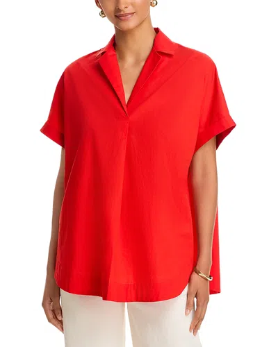 French Connection Poplin Collar Short Sleeve Pullover Top In Red