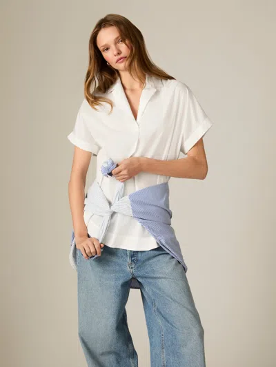 French Connection Poplin Collar Short Sleeve Pullover In White