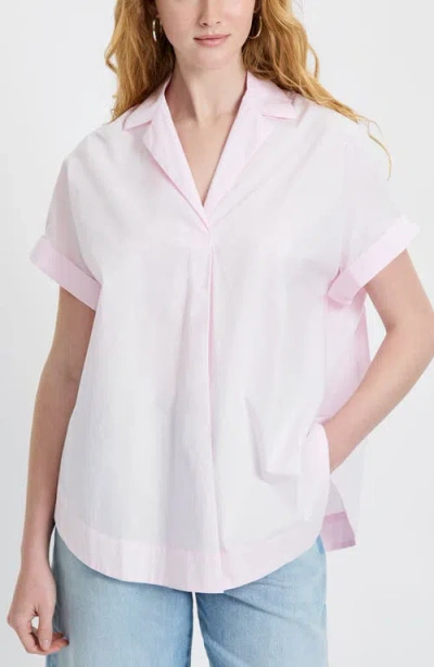 French Connection Poplin Collar Short Sleeve Pullover Top In Pink