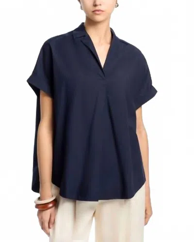 French Connection Poplin Collared Top In Marine In Blue