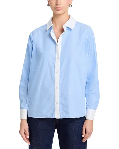 French Connection Poplin Ticking Contrast Shirt In Blue