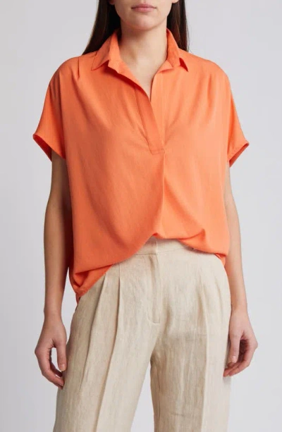 French Connection Popover Crepe Top In Coral