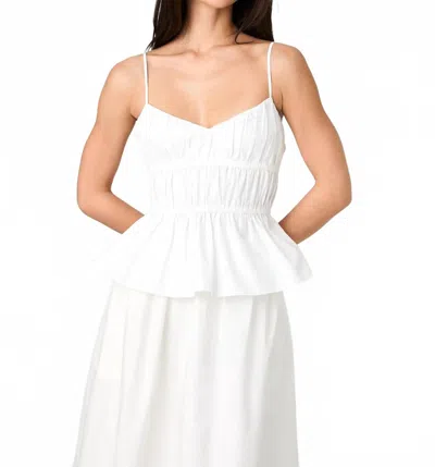 FRENCH CONNECTION POPPY STRAPPY PEPLUM TOP IN OFF WHITE/BLACK