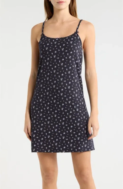 French Connection Print Pointelle Knit Chemise In Blue