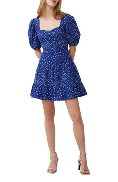 French Connection Sweetheart Puff Sleeve Mini Dress In Cobalt
