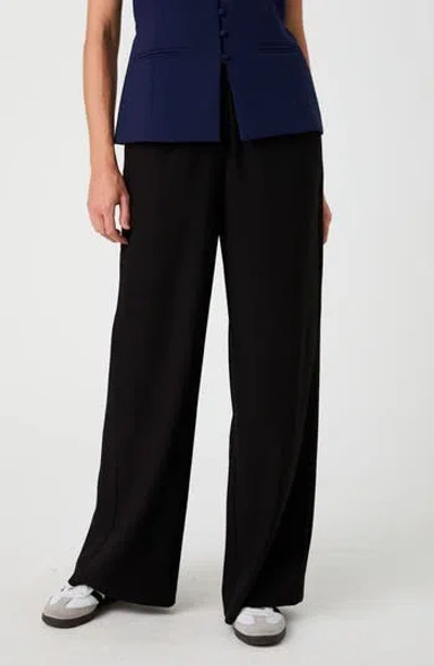 French Connection Pull On Wide Leg Crepe Pants In Black