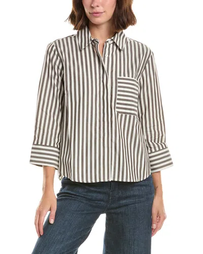 French Connection Quarter Sleeve Stripe Shirt In Gray