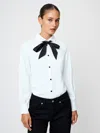 French Connection Quinn Satin Bow Crepe Shirt In White