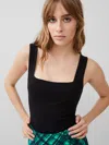 French Connection Rallie Square Neck Stretch Cotton Bodysuit In Black