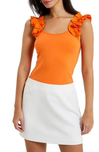 French Connection Rallie Ruffle Shoulder Cotton Tank In Orange