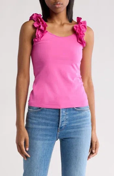 French Connection Rallie Ruffle Shoulder Cotton Tank In Wild Rosa