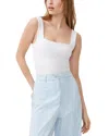 French Connection Rallie Square Neck Stretch Cotton Bodysuit In Linen White