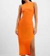 FRENCH CONNECTION RASSIA ORGANIC RIB SLASH DRESS IN ORANGE