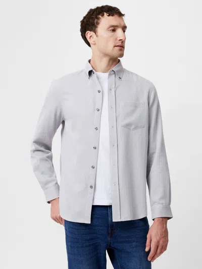 French Connection Regular Fit Herringbone Button Down Shirt Light Grey