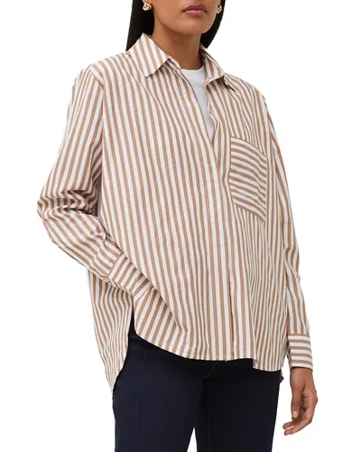 French Connection Thick Stripe Shirt In Tobacco Brown/linen White