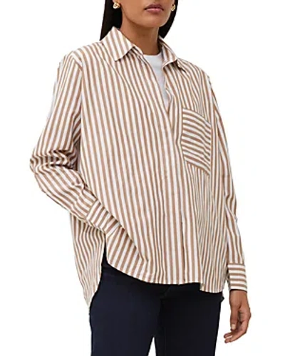 French Connection Relaxed Popover Shirt In Tobacco Brown/ Linen White