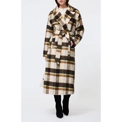 French Connection Remi Plaid Faux Fur Trench Coat In Multi
