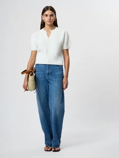 French Connection Remy Cotton Blend V-neck Top  Knitwear In White