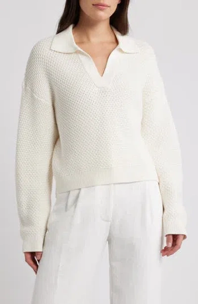 French Connection Remy Johnny Collar Sweater In White/ Summer Rouge