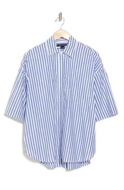 French Connection Rhodes Cotton Poplin Popover Shirt In Linen White-marine Stripe