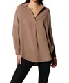 FRENCH CONNECTION RHODES CREPE POP OVER SHIRT IN MOCHA MOUSSE