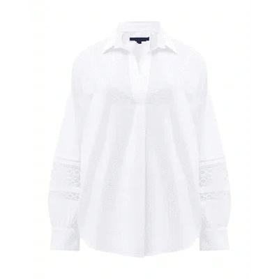 French Connection Rhodes Embroidered Long Sleeve Popover Shirt In White
