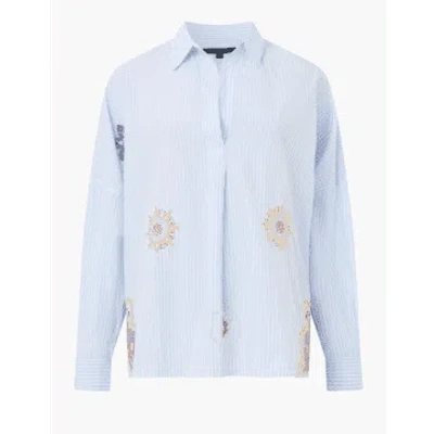 French Connection Rhodes Embroidered Poplin Popover Shirt In Blue