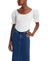 French Connection Rhodes Embroidered Puff Sleeve Top In Linen White