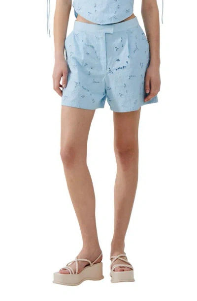 French Connection Rhodes Floral Lace Cotton Shorts In Cashmere Blue