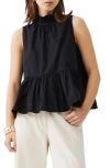 French Connection Rhodes Peplum Poplin Top In Blackout