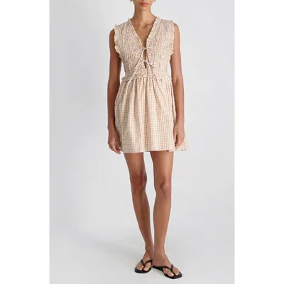 French Connection Rhodes Pop Gingham Ruffle Shirred Bodice Cotton Sundress In Neutral