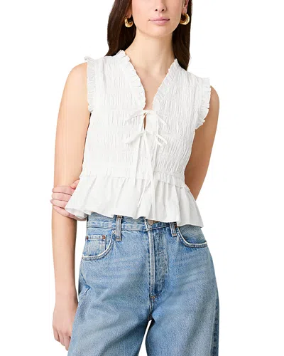 French Connection Rhodes Ruffle Smocked Peplum Cotton Poplin Top In White