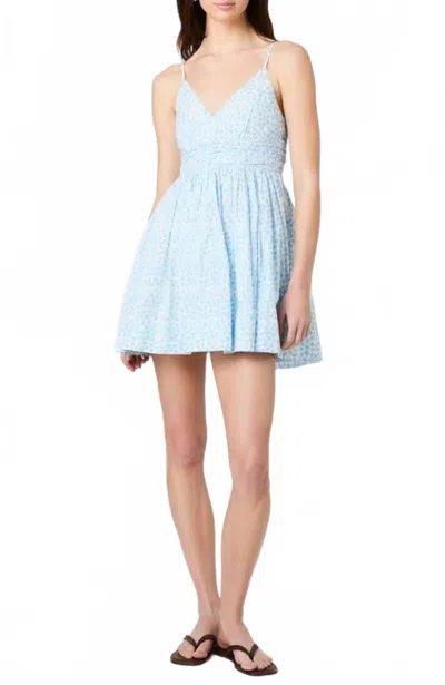 French Connection Rhodes Poplin Stacey Mini Dress In White/ Poolside Blue In Multi