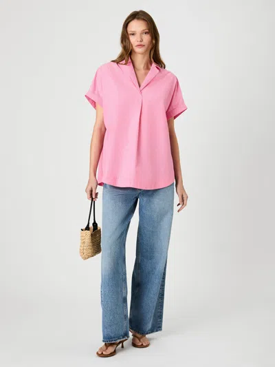 French Connection Rhodes Poplin Ticking Stripe Short Sleeve Popover In Pink