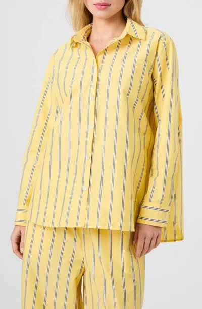 French Connection Rhodes Stripe Poplin Button-up Shirt In Yellow