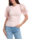 French Connection Lace Puff Sleeve Top In Pink