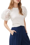 French Connection Rosana Agnes Puff Sleeve Top In Linen White