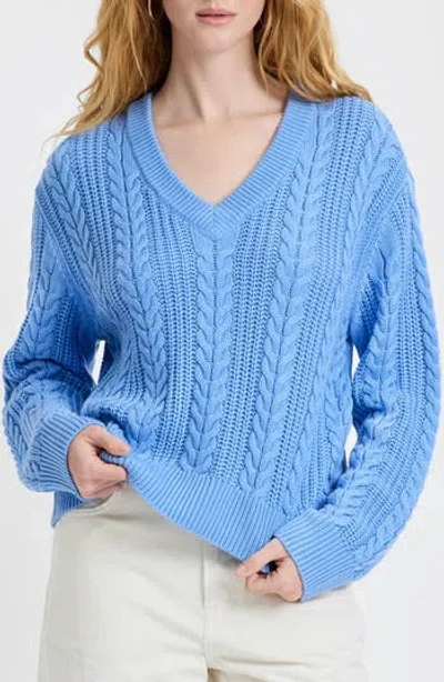 French Connection Ryland Cable Sweater In 40-blue Hydrangea