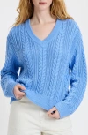 French Connection Ryland Knit Stripe Pullover Sweater In Blue Hydrangea In Blue